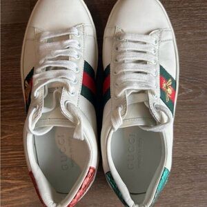 Gucci White Sneakers with Red and Green Accents